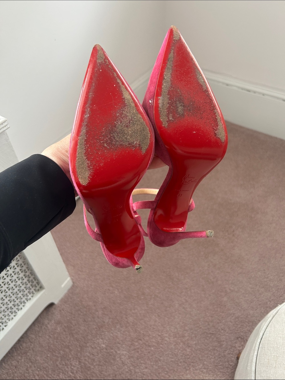Christian Louboutin Fuchsia Suede Pointed-Toe Ankle-Tie Stilettos 41 - Picture 4 of 7